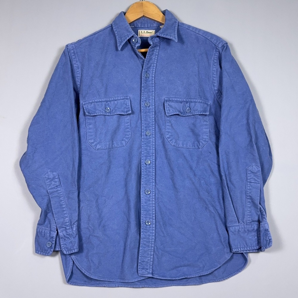 Vintage LL Bean Chamois Cloth Button Down Shirt Mens Size 15.5 Blue